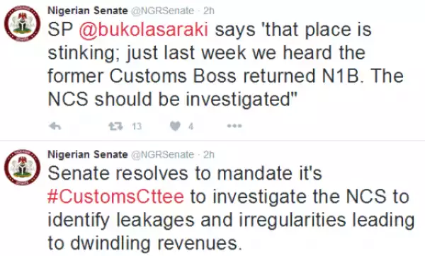 Nigerian Customs Service is stinking- Bukola Saraki says